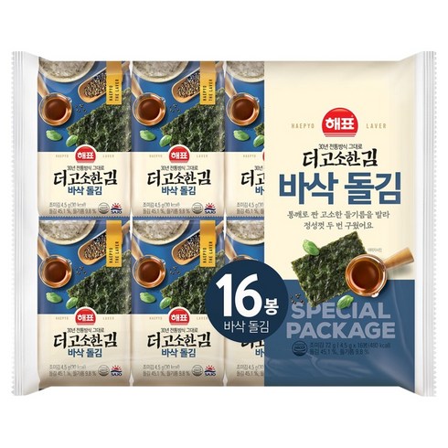 해표 더 고소한 김 바삭돌김, 4.5g, 16개