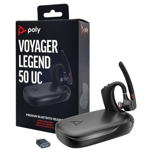 POLY 플랜트로닉스 보이저 레전드 50UC 무선 모노 블루투스 이어폰 + 도킹케이스 + 동글 세트 Poly Voyager Legend 50 UC 블랙 30시간