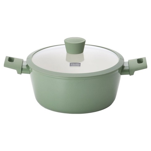 키친플라워 인덕션 쿠킨 올리오 세라믹 양수냄비, 그린, 1개, 24cm