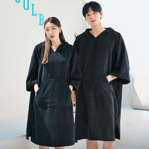헤링본 후드 테리 판초 타올 커버업 오버핏 드라이로브 서핑 비치웨어 상의 TE509