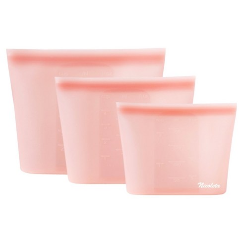 니콜레타 프리미엄 실리콘 지퍼백 500ml + 1L + 1.5L 세트, 피치, 1세트