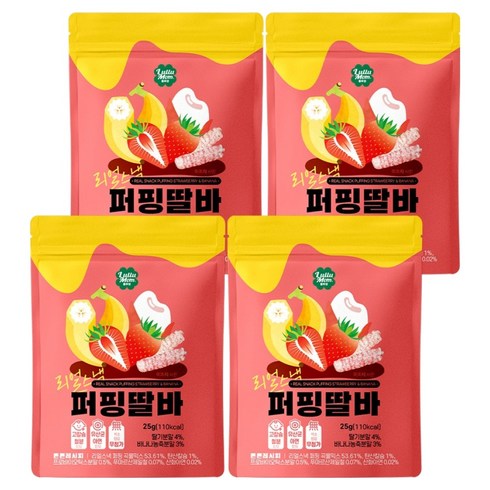 룰루맘 리얼스낵 퍼핑딸바, 25g, 4개, 혼합맛(딸기/바나나)