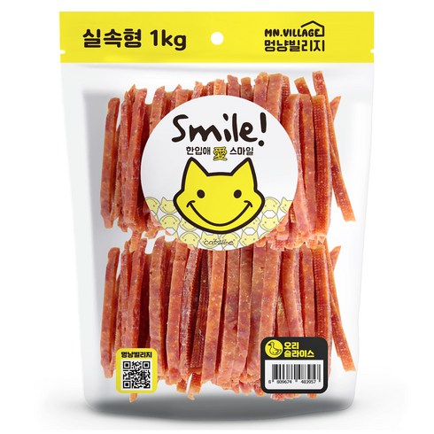 멍냥빌리지 강아지 스마일 간식, 오리 슬라이스, 1kg, 1개