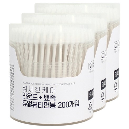 소낙소낙 섬세한 케어 라운드 뾰족 듀얼 뷰티 면봉, 3개, 200개입