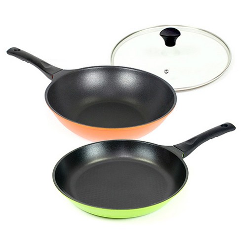 키친아트 국산 뉴본 다이아몬드 프라이팬 세트 2종, 혼합색상, 궁중팬 28cm + 후라이팬 28cm + 유리뚜껑 28cm, 3개