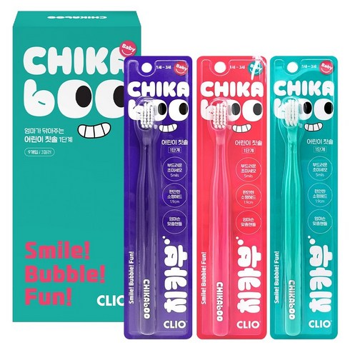 크리오 치카부 어린이 칫솔 1단계 3종 x 3p 세트, 핑크, 민트, 퍼플, 1세트, 9개입