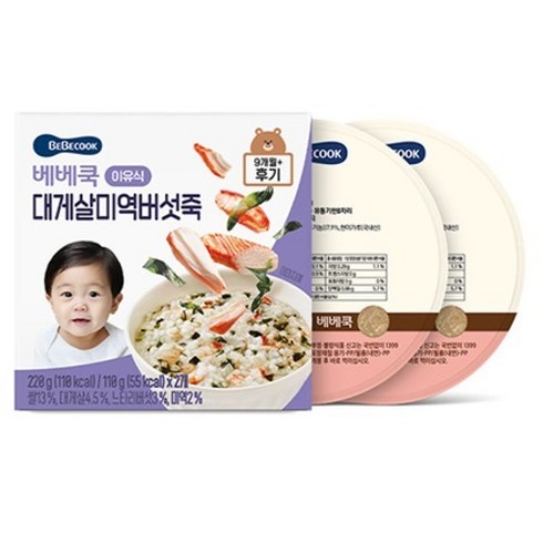 베베쿡 실온 이유식 후기 2p, 1개, 220g, 대게살미역버섯죽