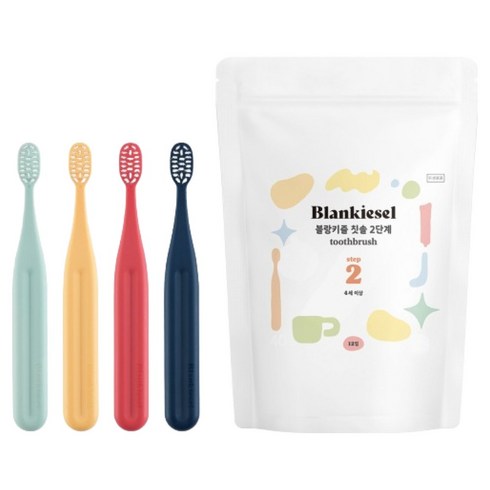 블랑키즐 2단계 칫솔, 민트, 옐로우, 네이비, 레드, 12개입, 1세트