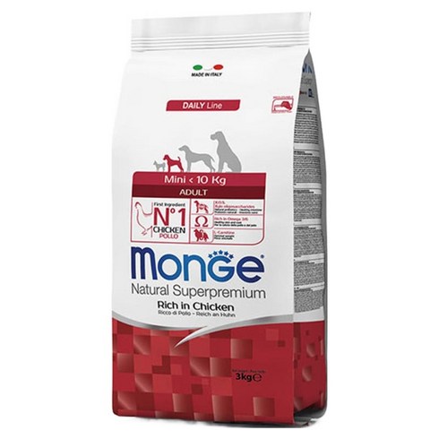 몬지 어덜트 도그 내추럴 슈퍼프리미엄 미니 건식사료, 닭, 3kg, 1개