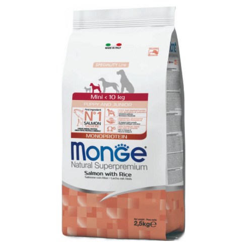 몬지 퍼피 주니어 강아지 모노프로틴 LID 미니 건식사료, 연어+쌀, 2.5kg, 1개
