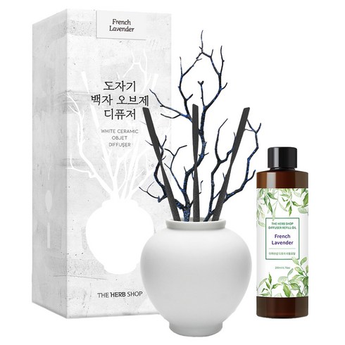 더허브샵 도자기 백자 오브제 디퓨저, 1개, 200ml, 프렌치라벤더