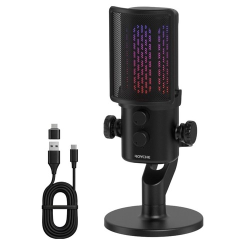 로이체 고감도 사운드마스터 RGB LED 콘덴서 게이밍 스탠드 마이크, 블랙에디션, RCM-G200 BK