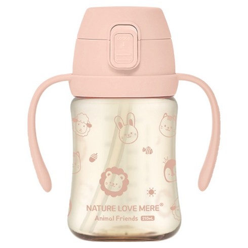 네이쳐러브메레 애니멀프렌즈 PPSU 원터치 빨대컵, 210ml, 1개, 퓨어핑크