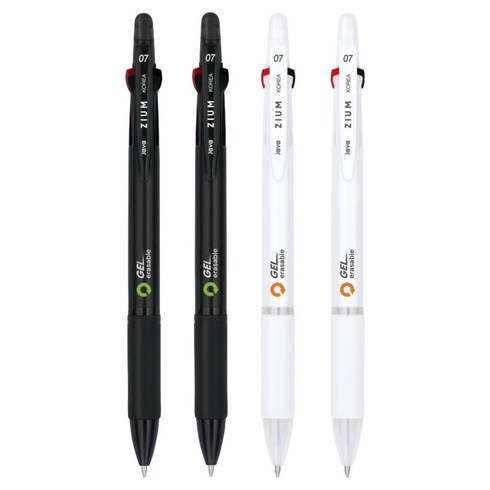 자바펜 지움3겔 지워지는 볼펜 0.7mm 2종 x 2p 세트, 블랙, 화이트, 1세트