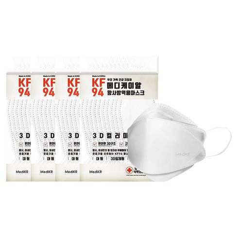 메디케이알 데일리 스타일 헬스 황사 방역마스크 성인용 KF94, 25개입, 4개, 멜랑화이트