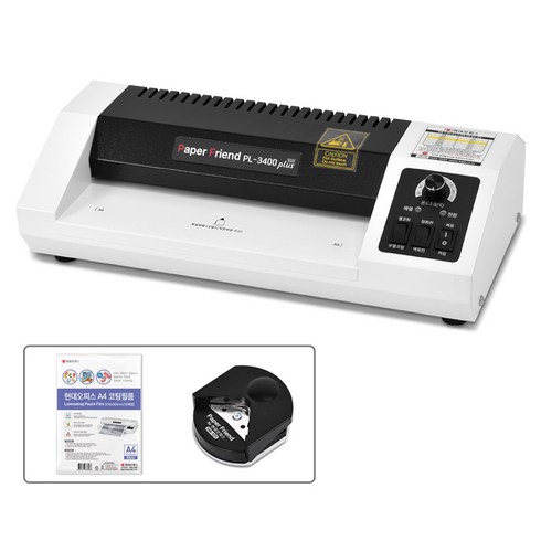 현대오피스페이퍼프랜드 안티잼 시스템 코팅기 PL-3400 PLUS ECO + 코팅지 25p + 코너라운더 세트, A4