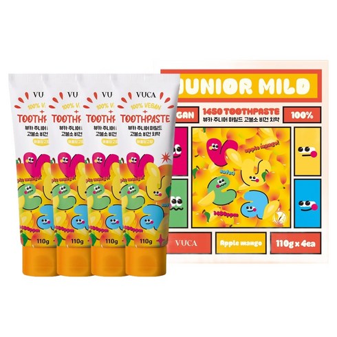 뷰카 주니어 마일드 고불소 비건치약 애플망고향, 110g, 4개