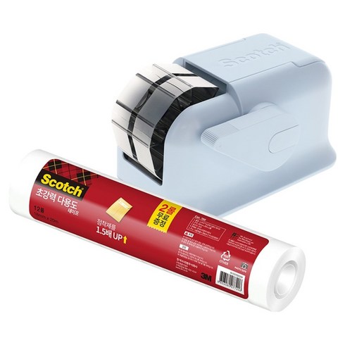 스카치 컴팩트 원터치 디스펜서 + 초강력 다용도 테이프 리필 18mm x 20m 12p 세트, 그레이블루, 1세트