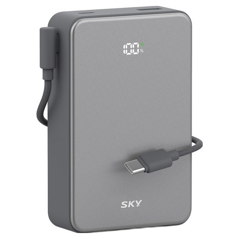 SKY 필 Cube 20000mAh PD QC 22.5W 고속충전 LCD잔량표시 대용량 미니 보조배터리 케이블 멀티단자, 그레이, SKY-A20