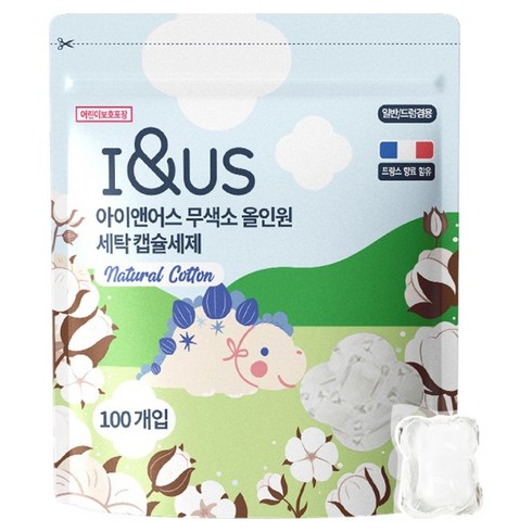 아이앤어스 무색소 올인원 세탁 캡슐세제 내츄럴 코튼, 100개입, 1개