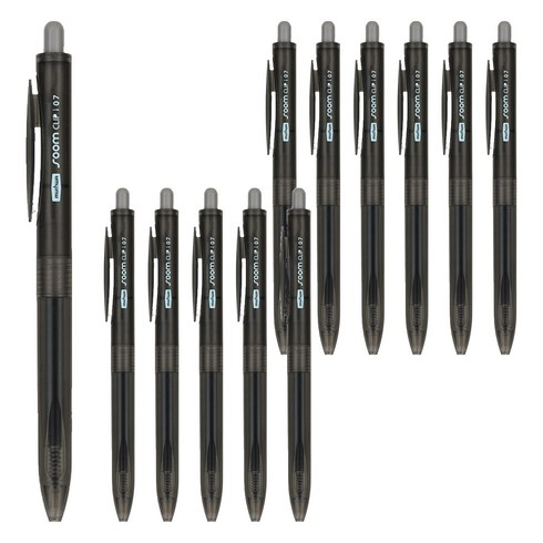 문화연필 숨클립 세이프티 노크 볼펜 0.7mm, 검정, 12개