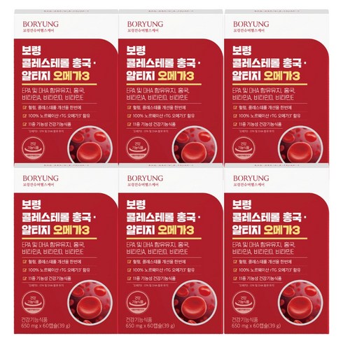 보령 콜레스테롤 홍국 rTG 알티지 오메가3, 60정, 6개