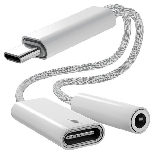 누아트 PD 60W 고속 동시 충전 2in1 스테레오 오디오 변환 C타입 to 3.5mm AUX 이어폰 듀얼 젠더, 화이트, 1개