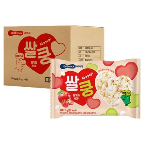 베베쿡 쌀쿵 과자, 혼합맛(딸기/사과), 15g, 10개
