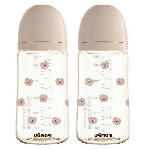 유비맘 꽃보다 몽이 PPSU 노꼭지 젖병 트윈팩, 초코, 2개, 280ml