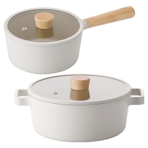 네오플램피카 인덕션 냄비 2종 세트 2개, 화이트, 1세트, 편수 18cm + 양수 22cm