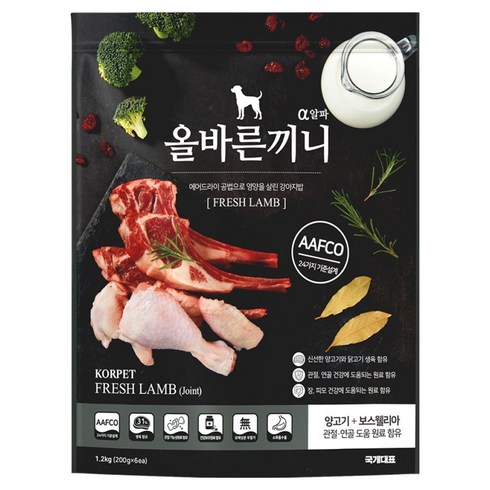 국개대표 올바른끼니 강아지 알파 양 기능성 사료, 뼈/관절강화, 1.2kg, 1개