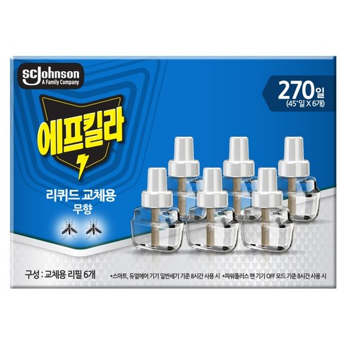 에프킬라 리퀴드 교체용 무향 리필 6p, 164.4ml, 1개