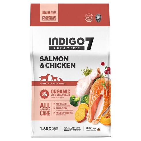 인디고포 강아지 세븐 에스 사료, 닭+연어, 1.6kg, 1개