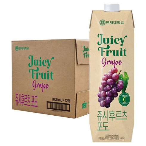 연세유업 쥬시후르츠 포도, 12개, 1L