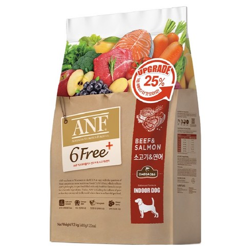 ANF 식스프리플러스 인도어 독 건식사료, 소+연어, 9.2kg, 1개