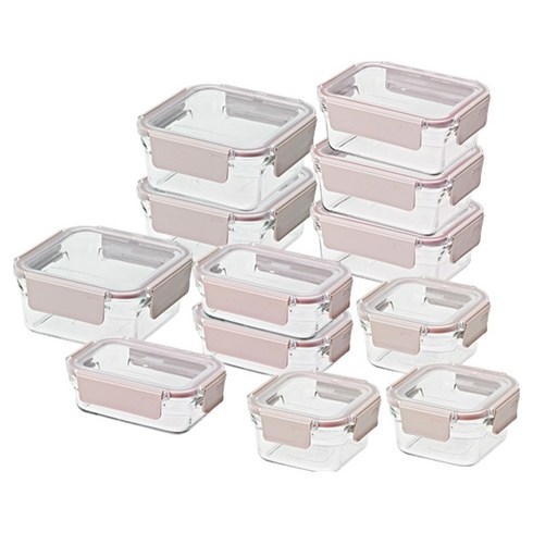 글라스락 퓨어 벚꽃에디션 밀폐용기 샌드핑크 12p 세트, 163.5mm, 1개, 390ml(3p) + 440ml(3p) + 700ml(3p) + 1130ml(3p)
