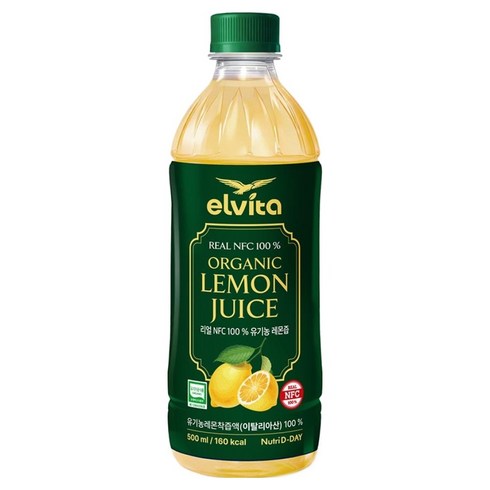 뉴트리디데이 엘비타 리얼 NFC 100% 유기농 레몬즙, 500ml, 1개