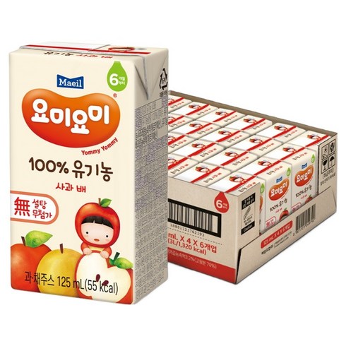 요미요미 100% 유기농 주스 사과 배, 125ml, 24개