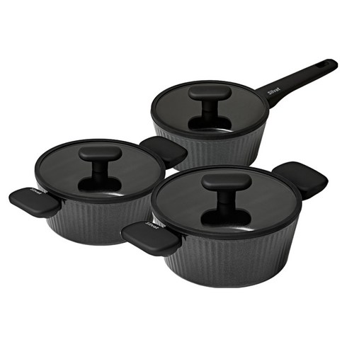 실바트 인덕션 벨리나 단조 티타늄 IH 냄비 세트 3개, 블랙, 1세트, 편수냄비 18cm + 양수냄비 20cm + 양수냄비 24cm