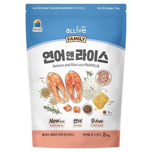 대주펫푸드 강아지 올리브 패밀리 연어 앤 라이스 건식사료, 2kg, 1개, 연어+쌀
