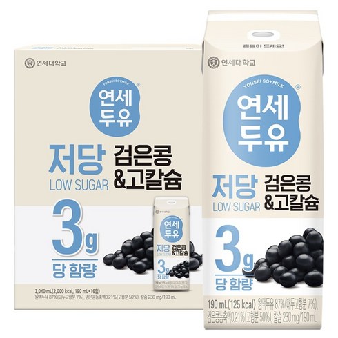 연세두유 저당 검은콩 고칼슘 두유, 190ml, 16개