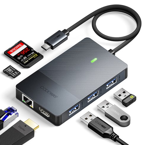 코드웨이 8포트 USB C타입 노트북 멀티허브, 그레이, 1개