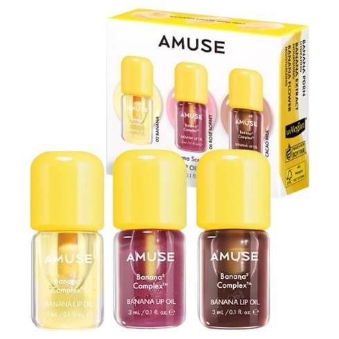 AMUSE 바나나 립 오일 미니 트리오 세트 9ml, 1세트, 2 바나나, 6 로즈 소르페, 초코우유, 3ml