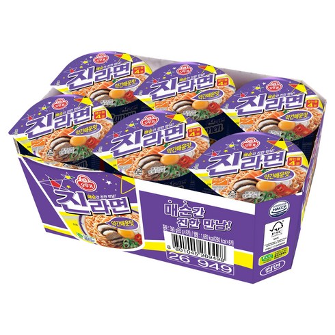 오뚜기 진라면 약간매운맛 컵 65g, 6개
