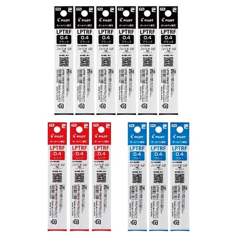 파이롯트 쥬스업3/4 다색볼펜 리필심 0.4mm 12p 세트, 블랙(6p) + 레드(3p) + 블루(3p), 1세트