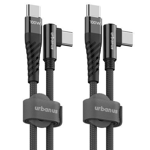 어반어스 C타입-C타입 100W 초고속 L자 패브릭 충전 케이블, 블랙, 2개, 1.5m