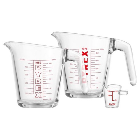 파이렉스 110주년 계량컵 500ml x 2종 + 15ml 세트, 투명, 1세트