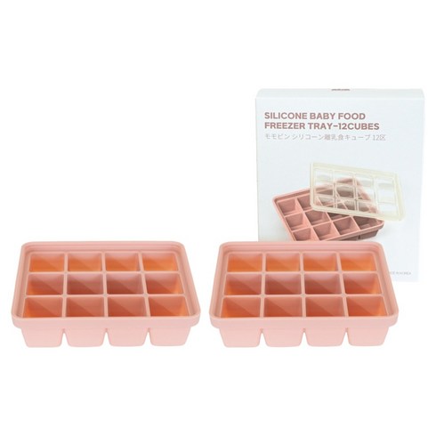 모모빈 블라썸 쏙쏙 실리콘 아기 이유식 큐브 12구, 테라코타 로즈, 2개, 360ml