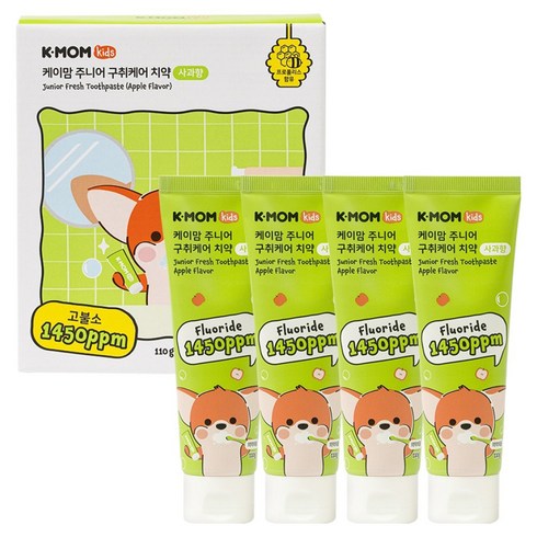 케이맘 주니어 구취케어 고불소 치약 사과향, 110g, 4개입, 4개