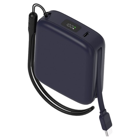 어반어스 PD 22.5W 고속충전 C타입 케이블 일체형 미니 큐브 보조배터리 10000mAh, 네이비, UB-PA10PCMN